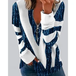 New Women's Zip Up Sweatshirt Sweatshirt Pullover Basic Color Block Street Casual V Neck Zipper Long Sleeve Black Blue Green Fall & Winter Women Hoodies & Sweatshirts