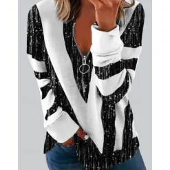 New Women's Zip Up Sweatshirt Sweatshirt Pullover Basic Color Block Street Casual V Neck Zipper Long Sleeve Black Blue Green Fall & Winter Women Hoodies & Sweatshirts
